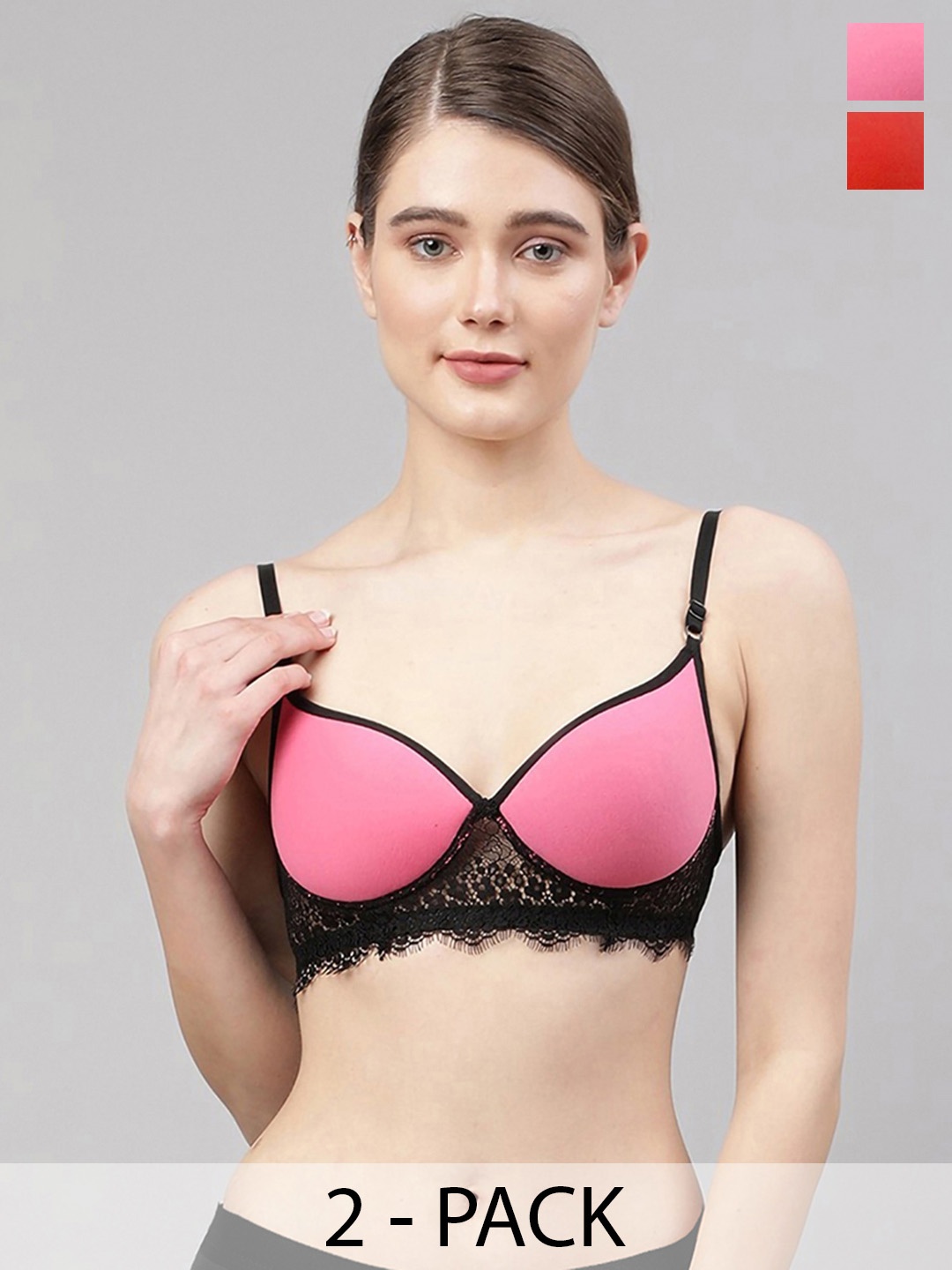 Aamarsh Pack Of 2 Cotton Self-Design Lingerie Sets AD_A_Cupri Set2, Red