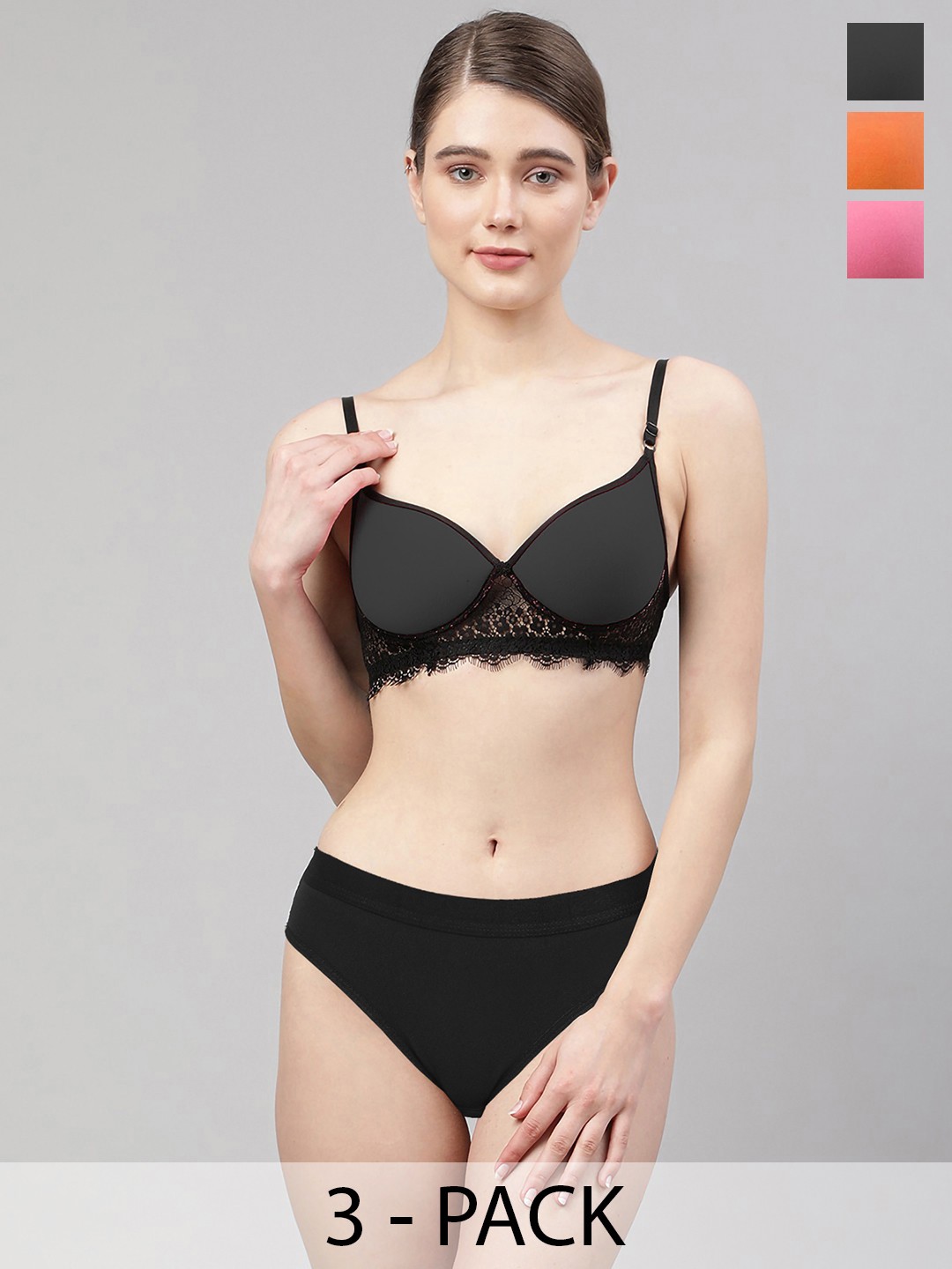 

Aamarsh Pack Of 3 Self-Design Lingerie Sets AD_A_Cupri Set3, Pink