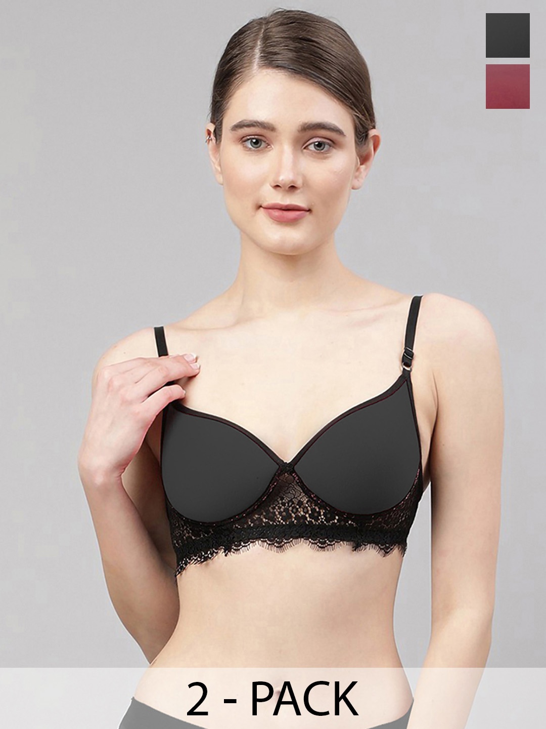 

Aamarsh Pack Of 2 Self Design Lingerie Set AD_A_Cupri Set2, Black