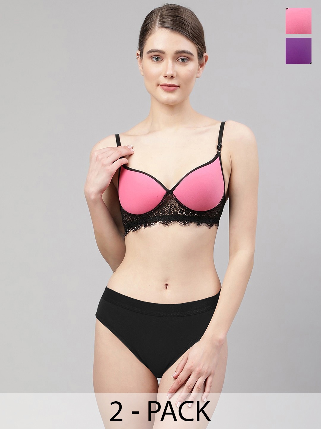 

Aamarsh Pack Of 2 Non-Wired Lightly Padded Lingerie Set, Pink
