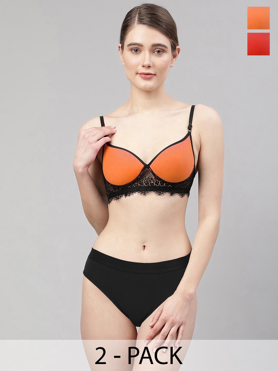 

Aamarsh Women's Pack Of 2 Self-Design Lingerie Sets AD_A_Cupri Set2, Red