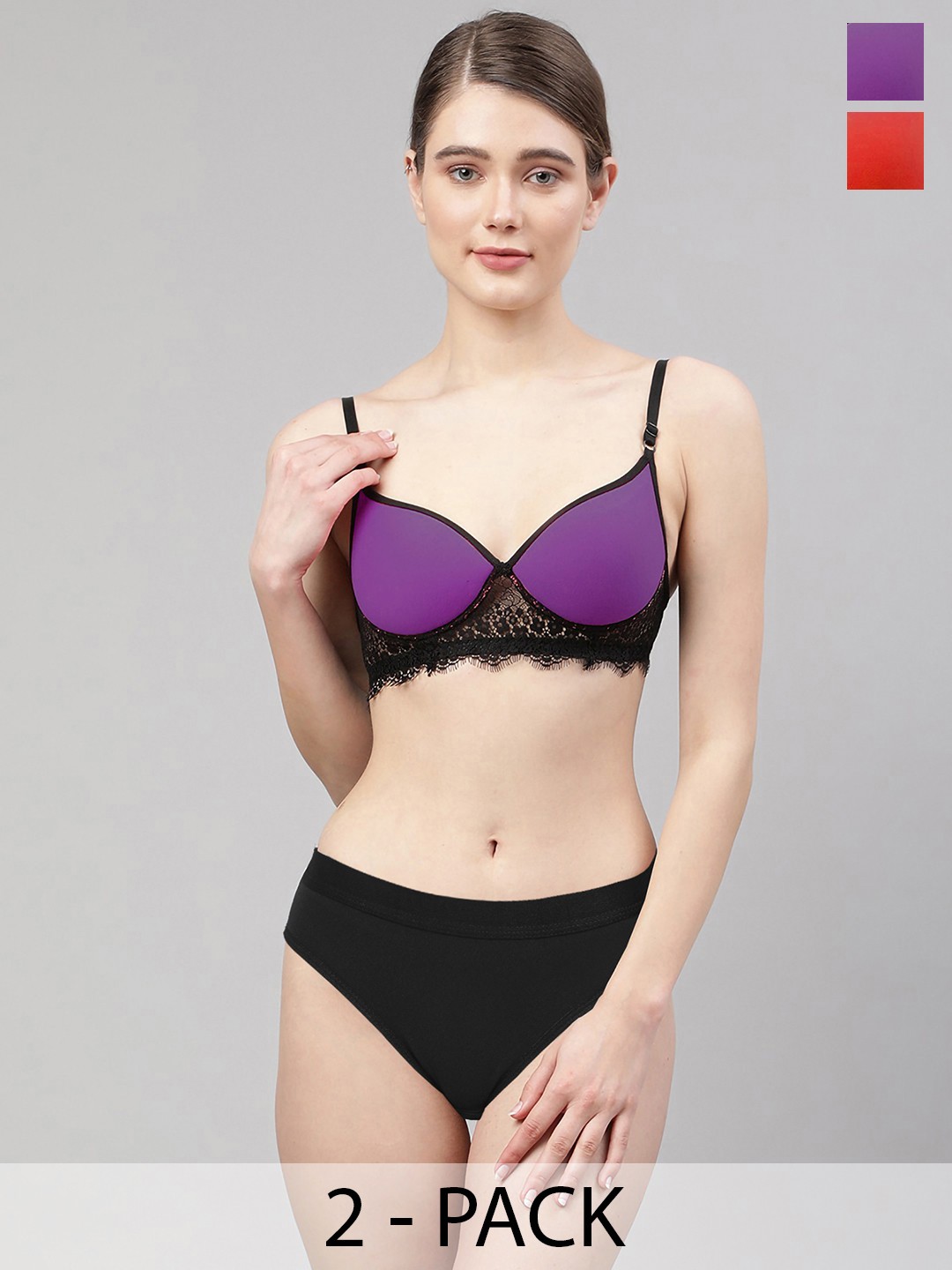 

Aamarsh Women Pack Of 2 Self-Design Lingerie Sets, Red