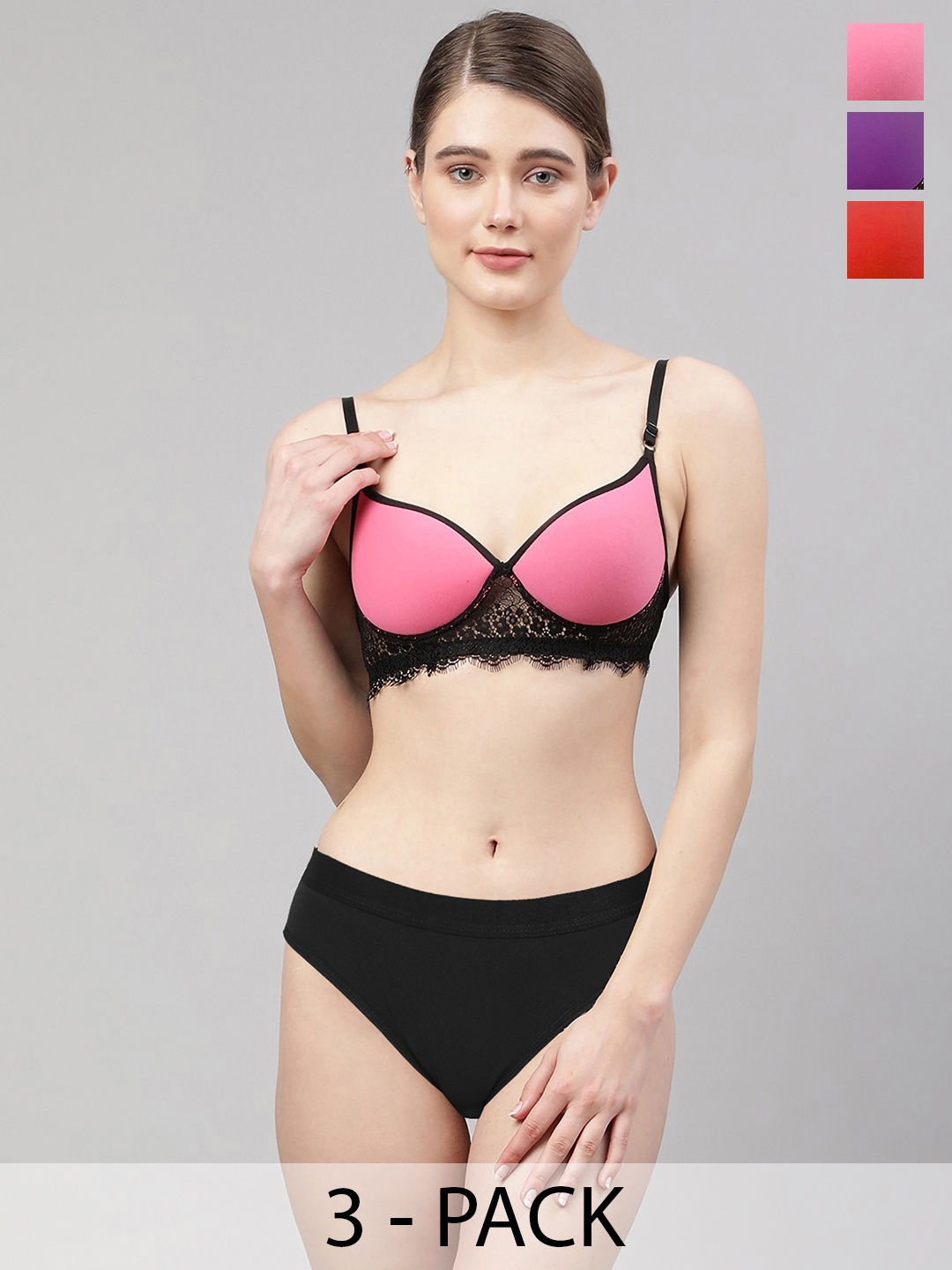 

Aamarsh Women's Pack Of 3 Self Design Lingerie Set AD_B_Cupri Set3, Red