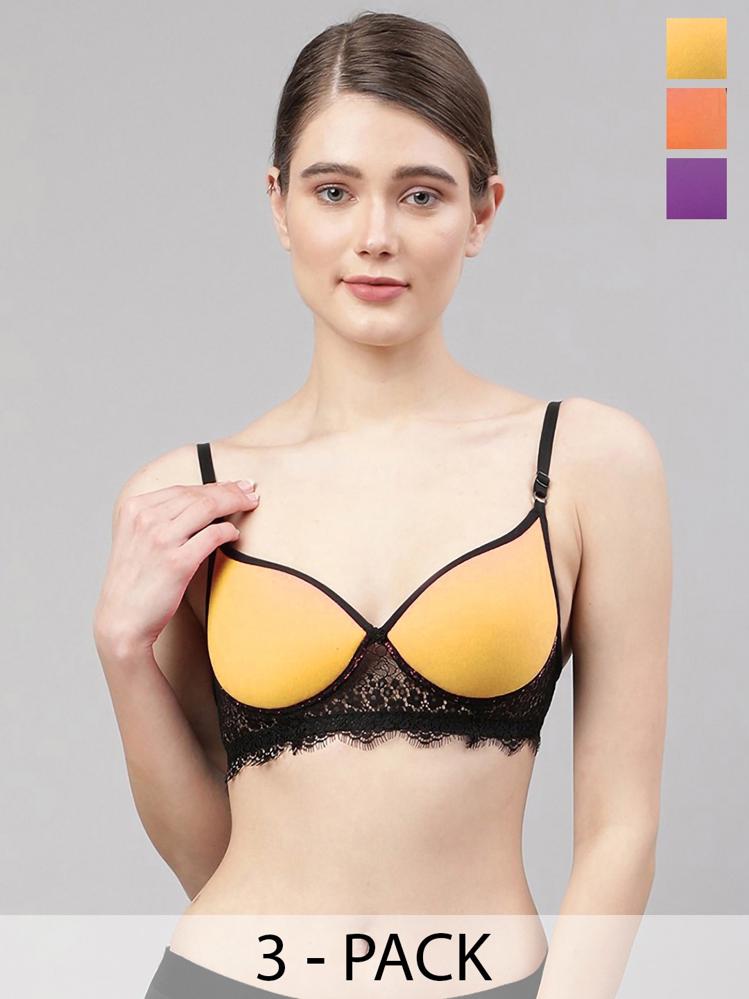

Aamarsh Pack Of 3 Non-Wired Lightly Padded Lingerie Set, Purple