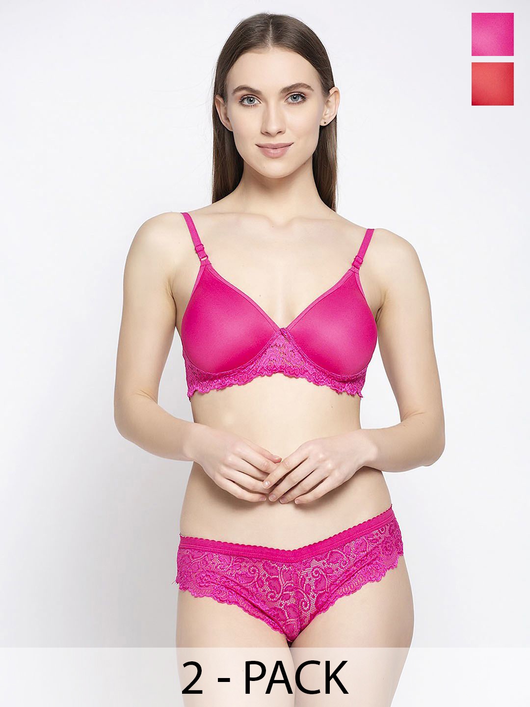 

Aamarsh Pack Of 2 Self-Design Lightly Padded Lingerie Sets, Red