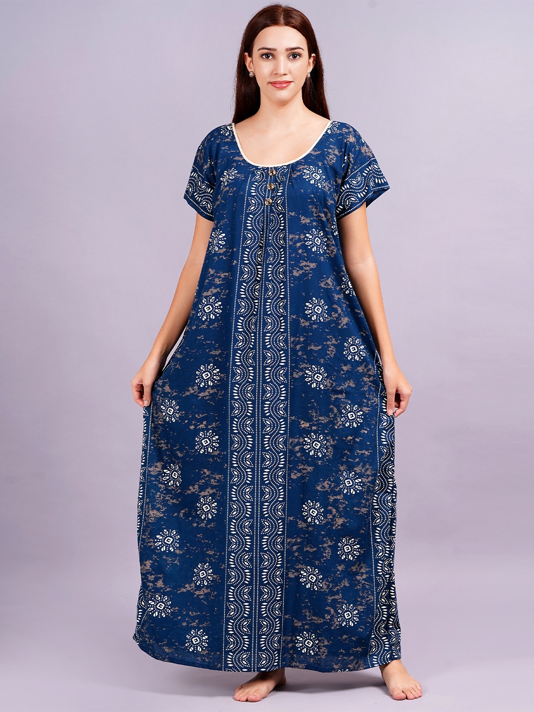 

Breezly Printed Maxi Nightdress, Navy blue
