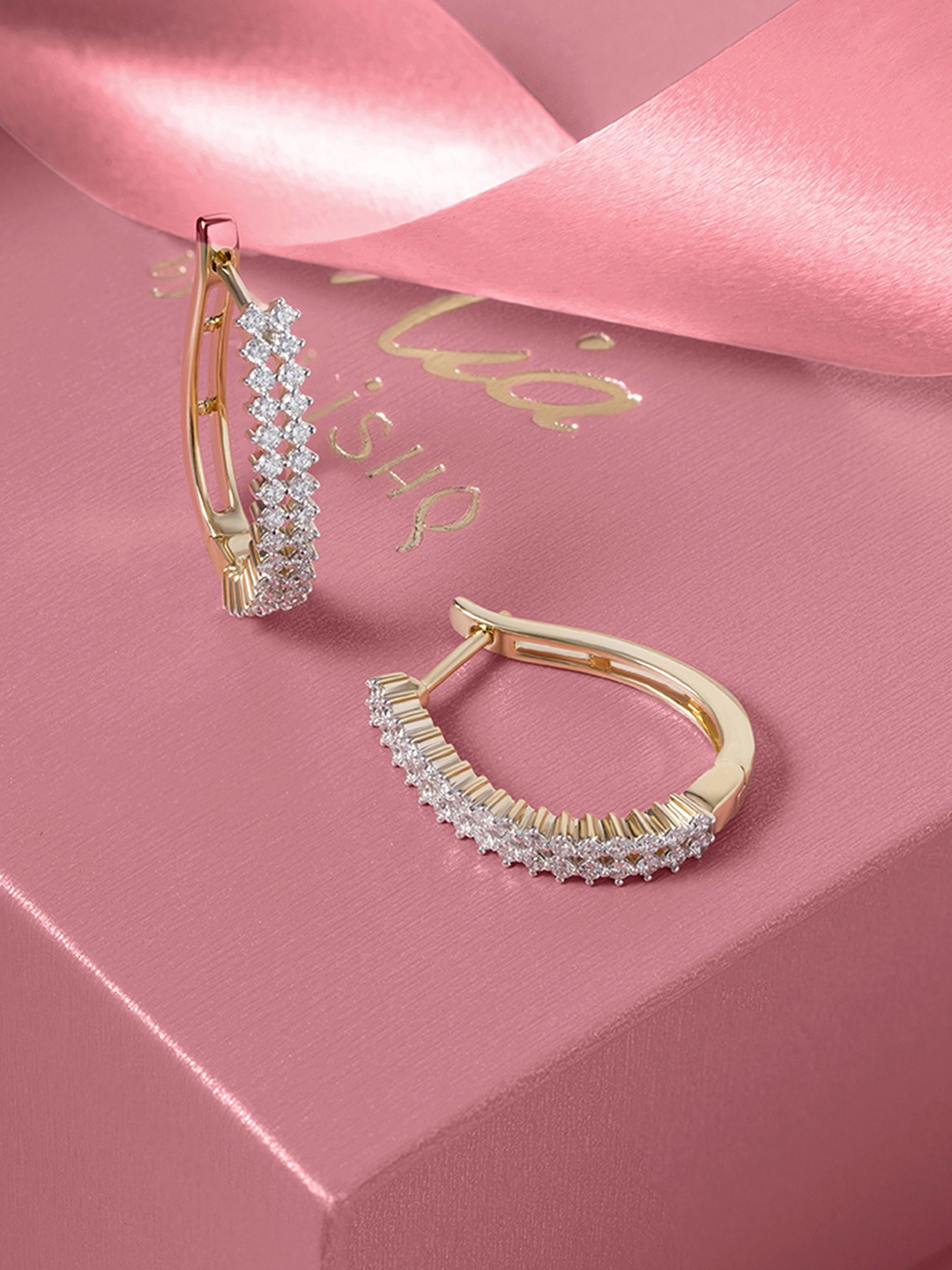 

Mia by Tanishq 14KT Gold Diamond Studded-Hoop Earring-4.538 carat, Yellow