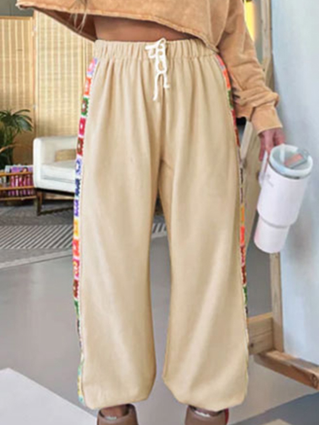

HERE&NOW Women High-Rise Regular Trousers, Beige
