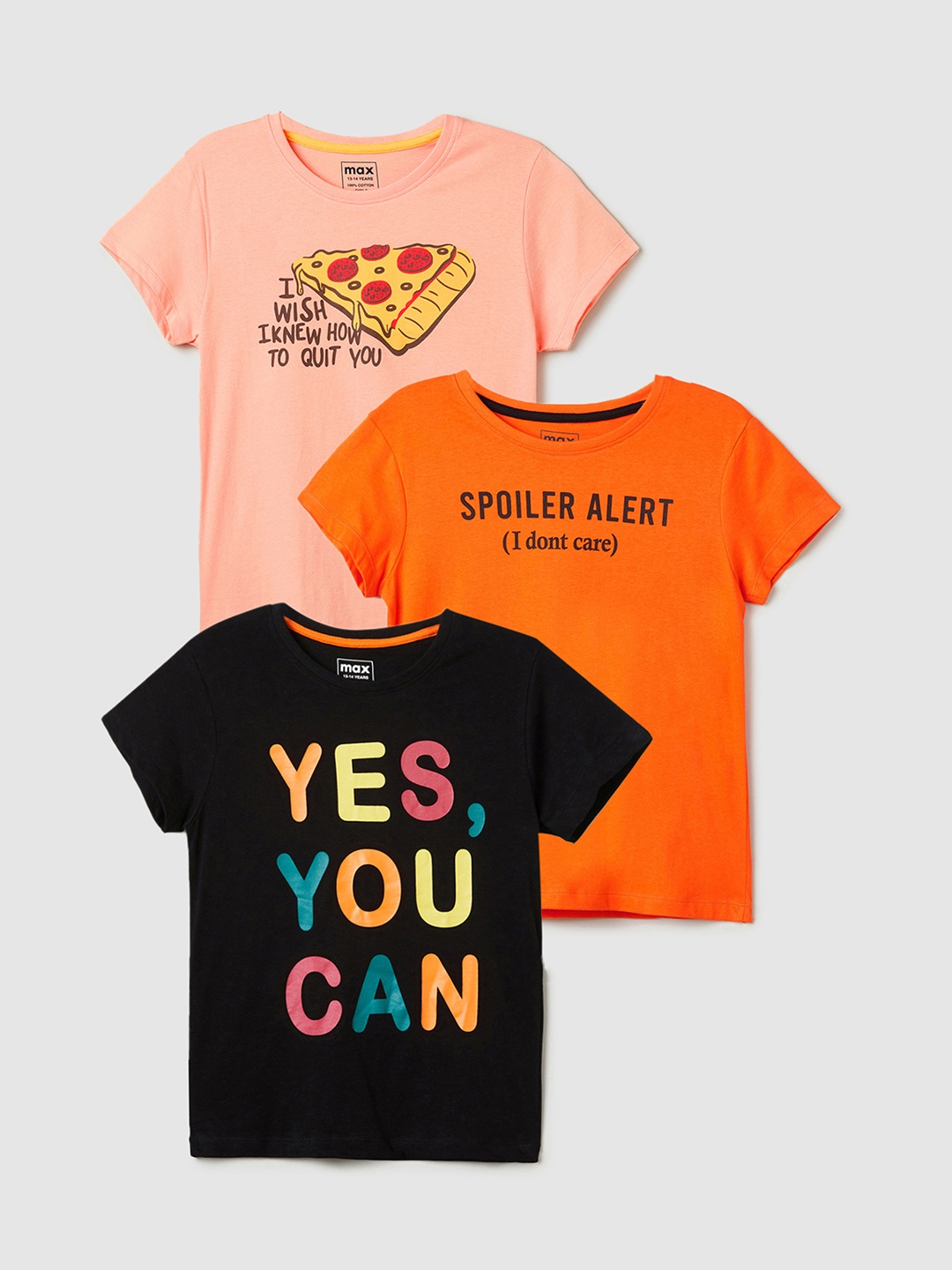 

max Girls Printed T-shirt - Pack of 3, Multi