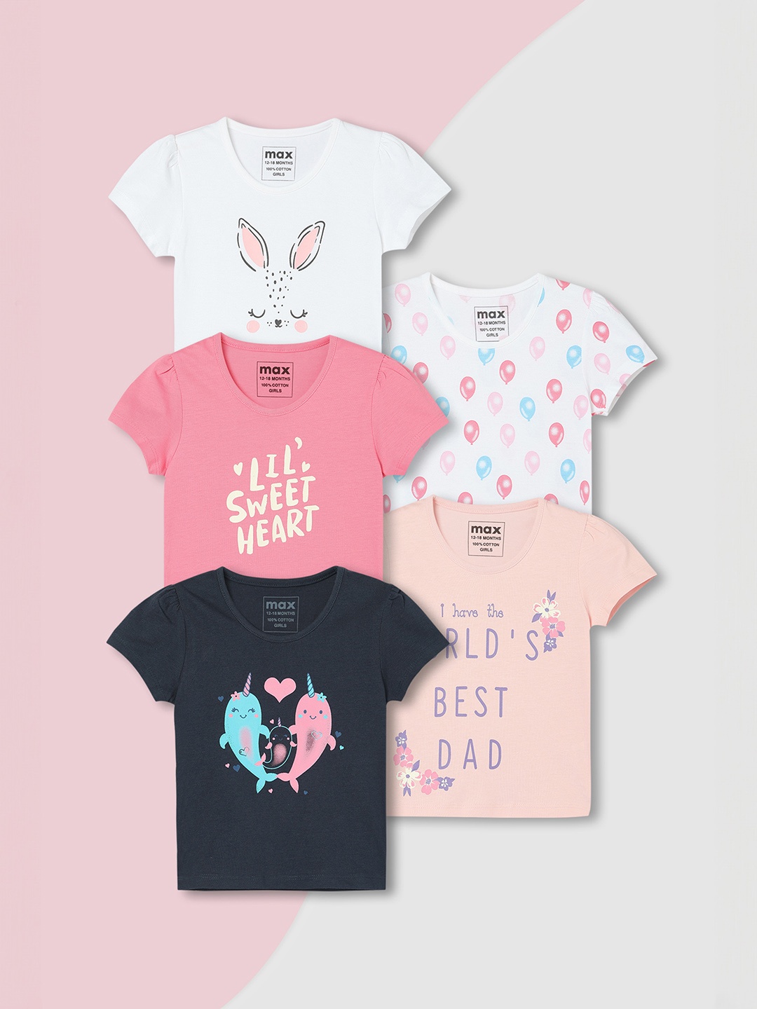 

Max Girls Graphic Printed T-Shirt - Pack of 5, Multi