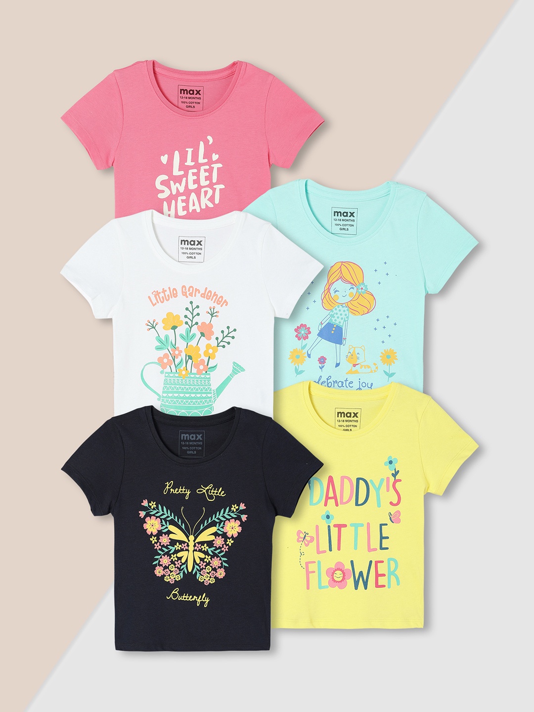 

Max Girls Graphic Printed T-Shirt - Pack of 5, Multi