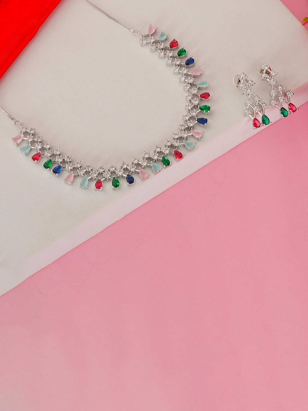 

Styled Diva Silver-Plated AD-Studded Jewellery Set