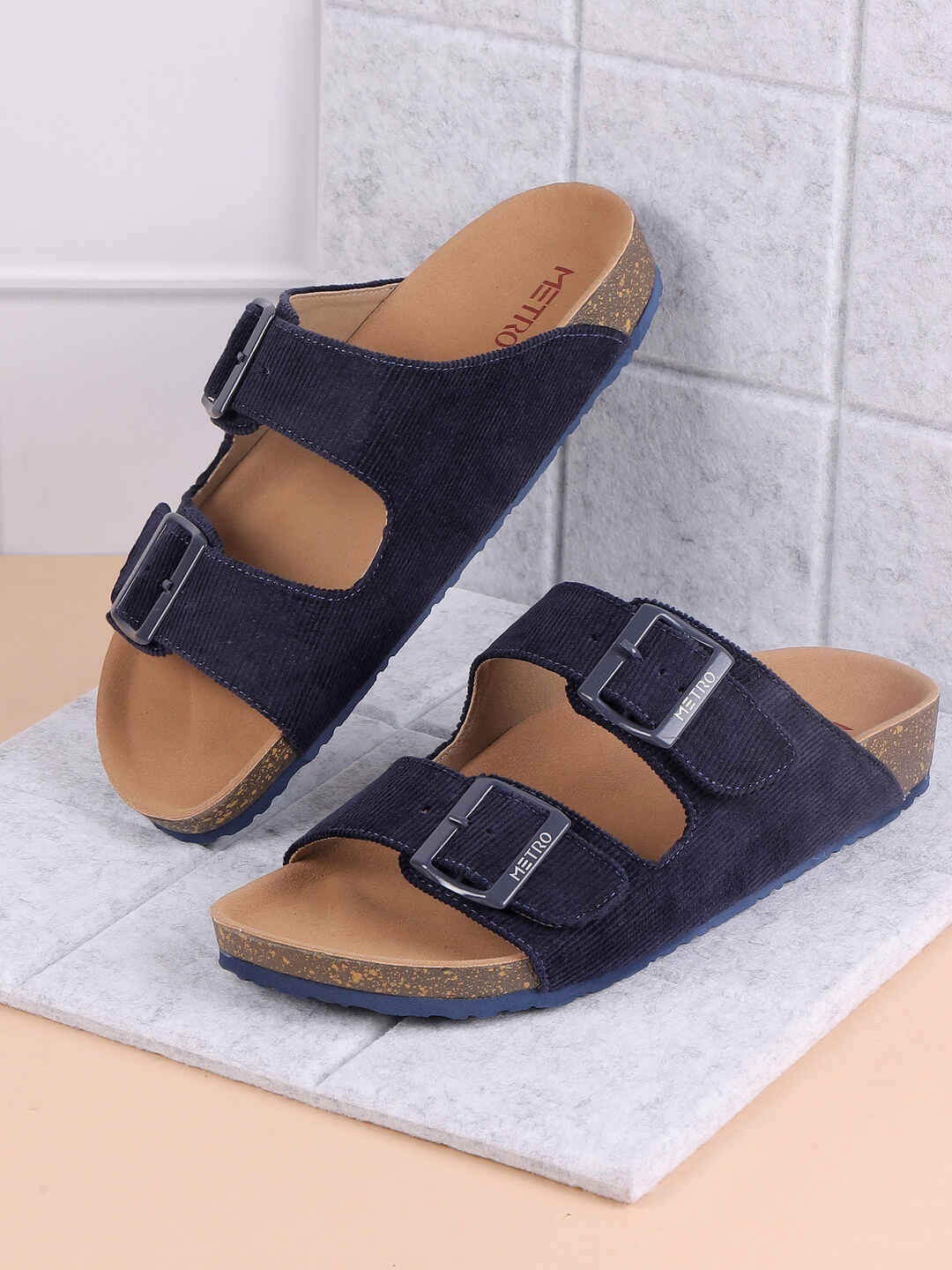 

Metro Women Open Toe Flats with Buckles, Navy blue