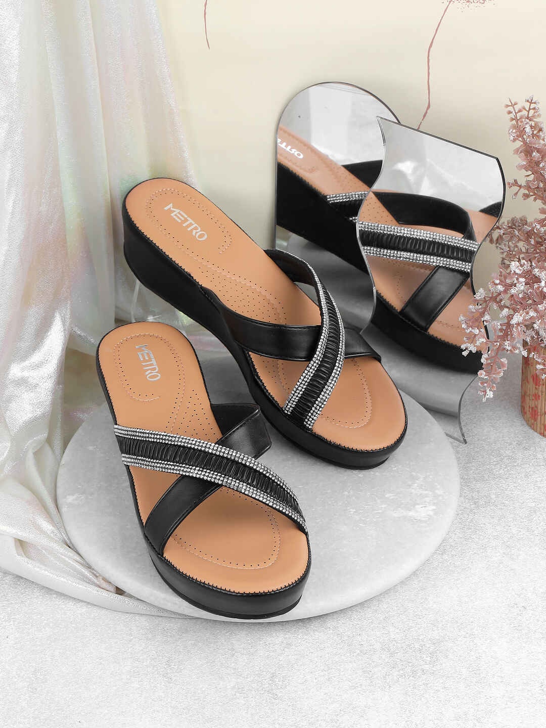 

Metro Embellished Stiletto Mules, Black