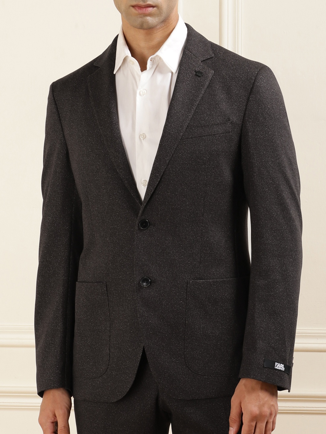 

Karl Lagerfeld Textured Slim-Fit Single-Breasted Formal Blazer, Brown