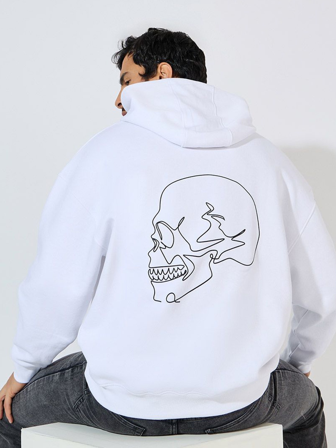 

Styli Men Skull Back Print Heavy Oversized Hoodie, White