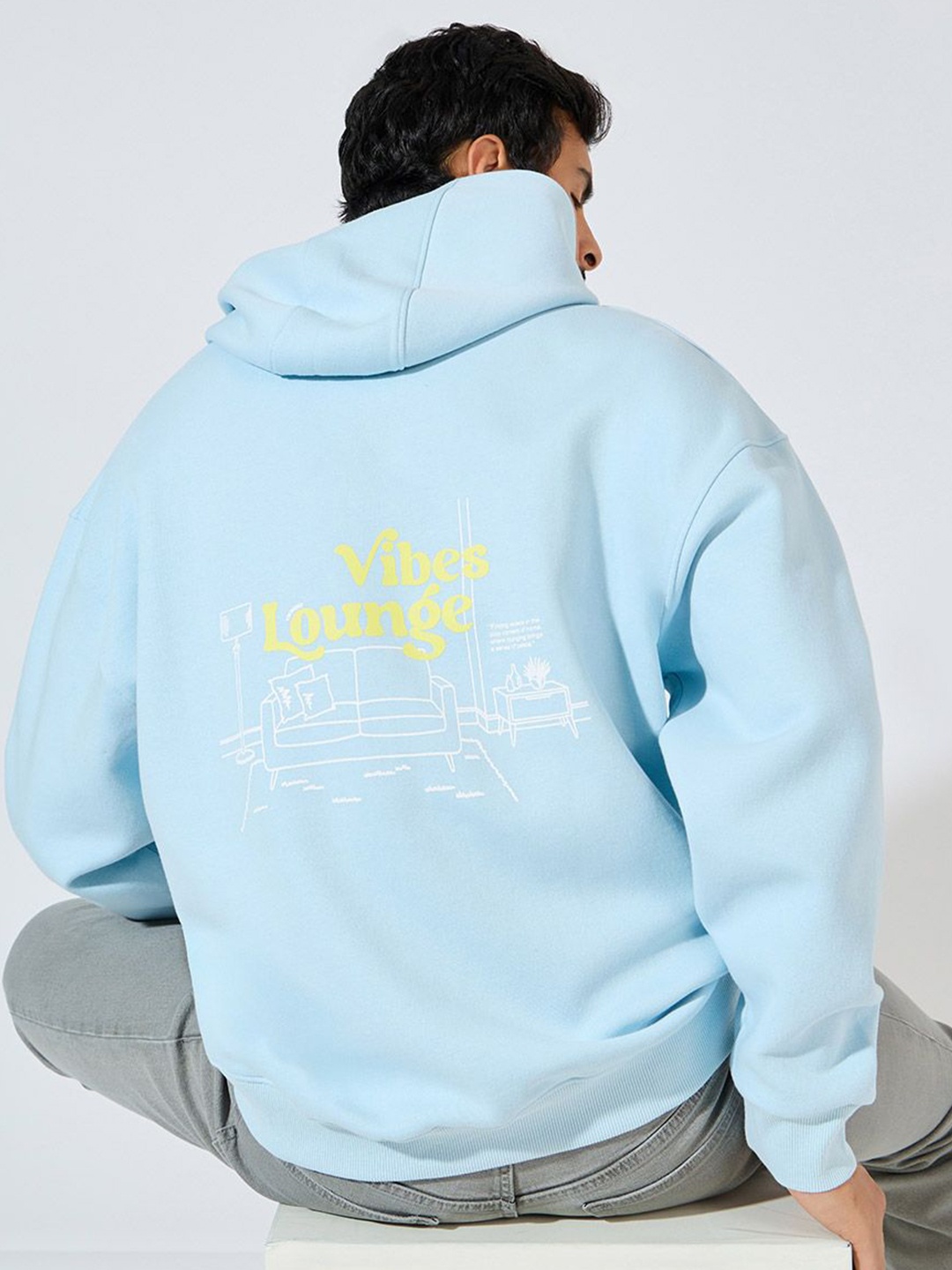 

Styli Men Front Back Vibe Lounge Heavy Oversized Hoodie, Blue