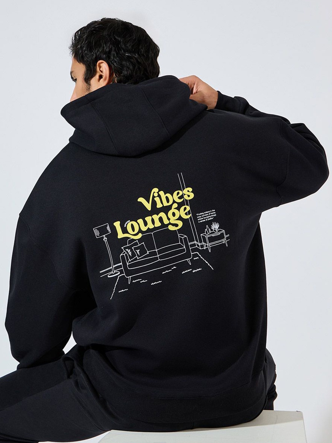 

Styli Men Vibe Lounge Print Oversized Heavy Hoodie, Black