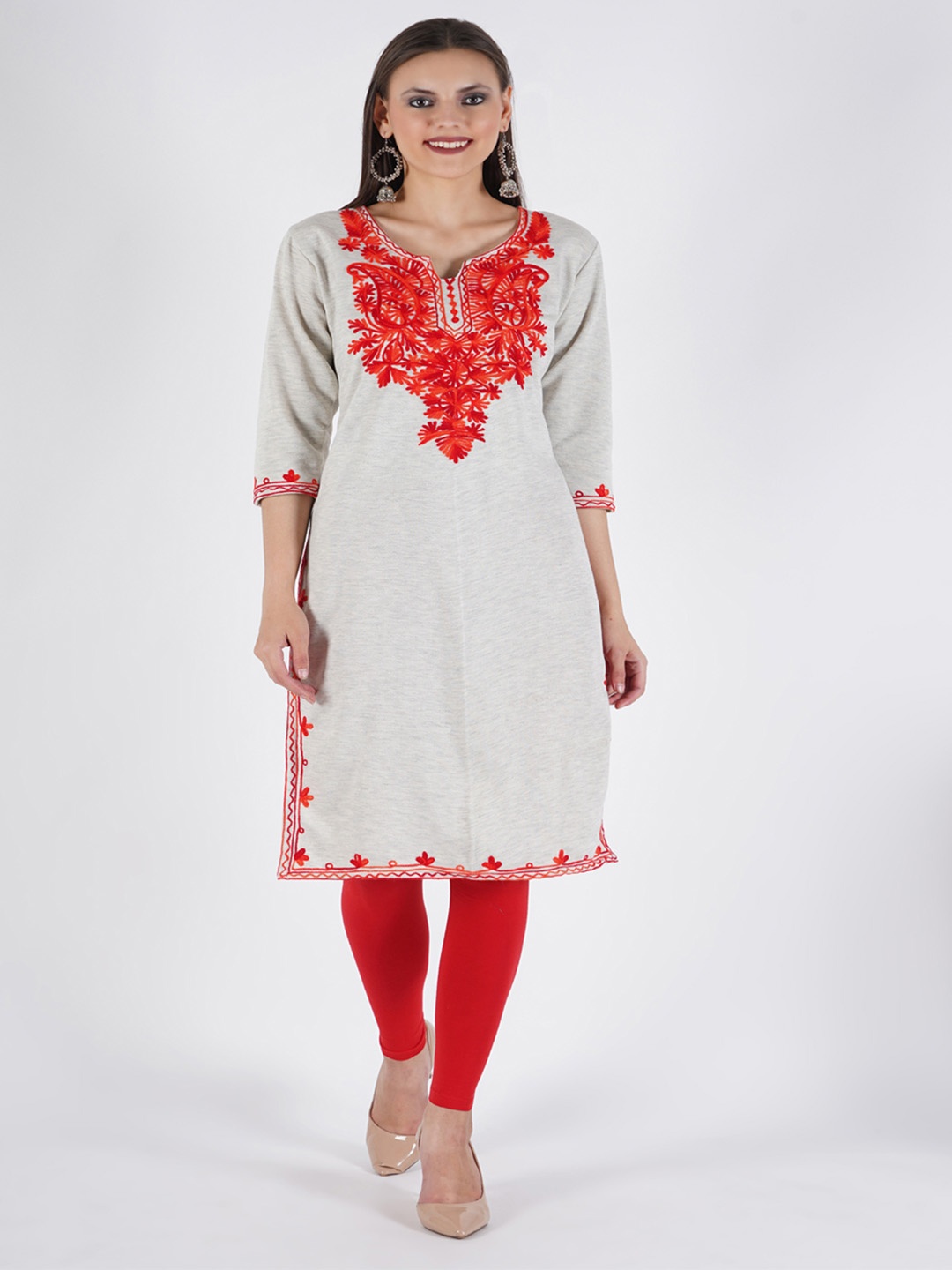 

Trend Level Women Embroidered Woollen Kurta, Off white