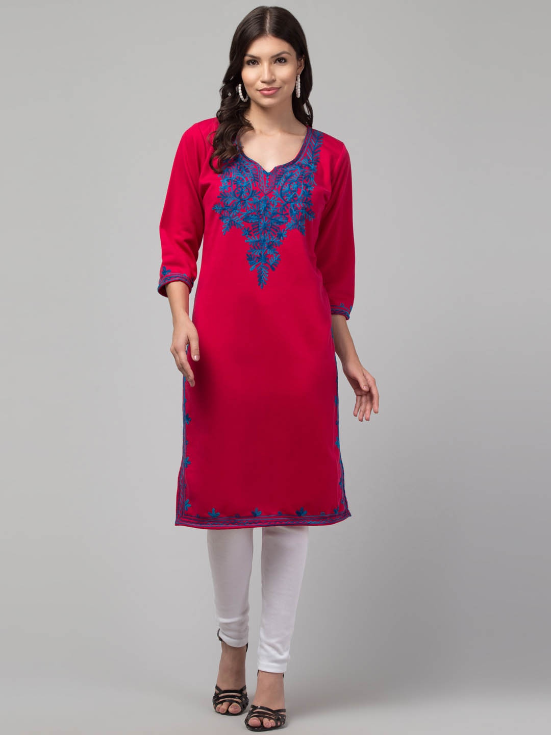 

Trend Level Women Embroidered Woollen Kurta, Magenta