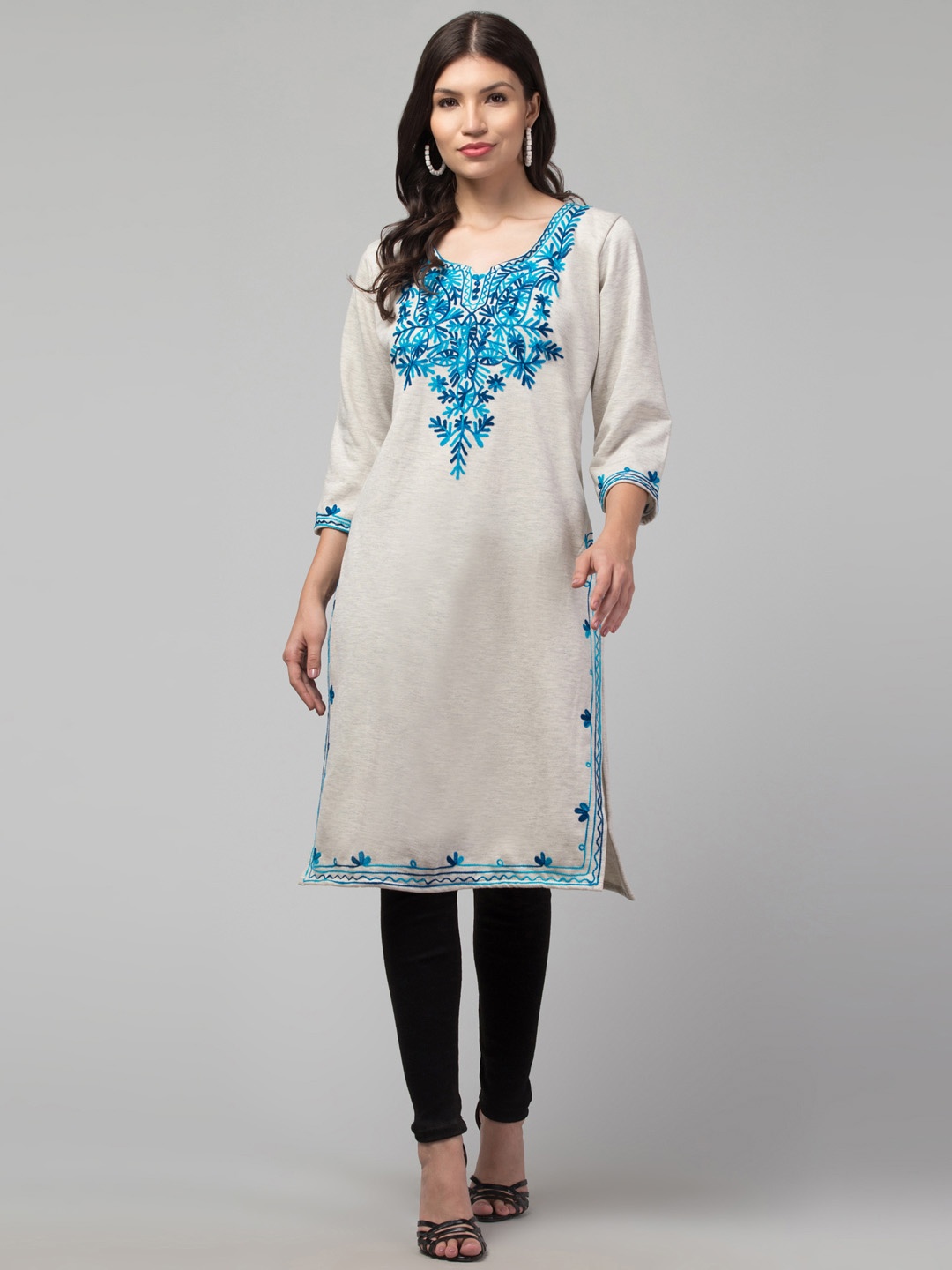 

Trend Level Women Embroidered Woollen Kurta, Off white