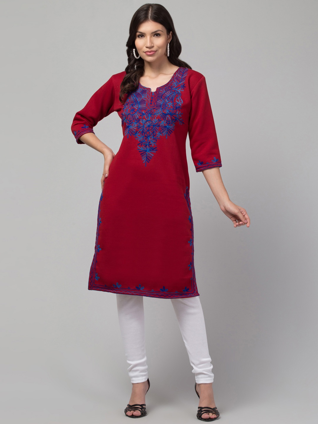 

Trend Level Women Embroidered Woollen Kurta, Maroon