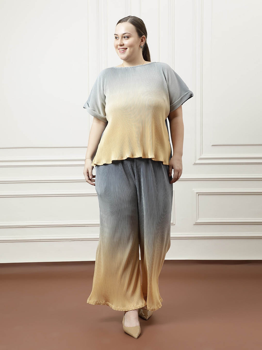 

Athena Ample Printed Top With Palazoo Co-Ords, Yellow