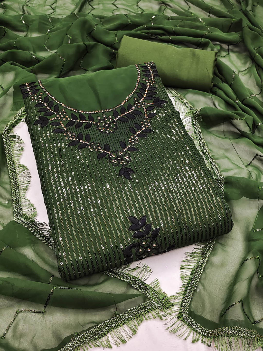 

LeeliPeeri Designer Embroidered Unstitched Dress Material, Green