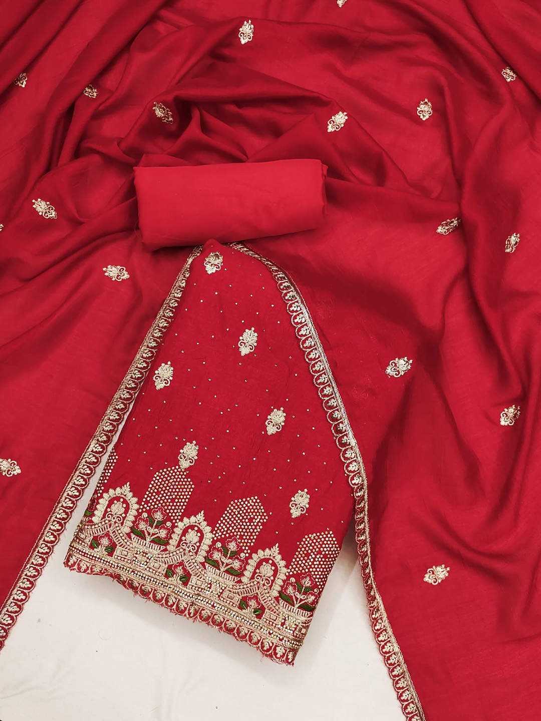 

LeeliPeeri Designer Embroidered Unstitched Dress Material, Red