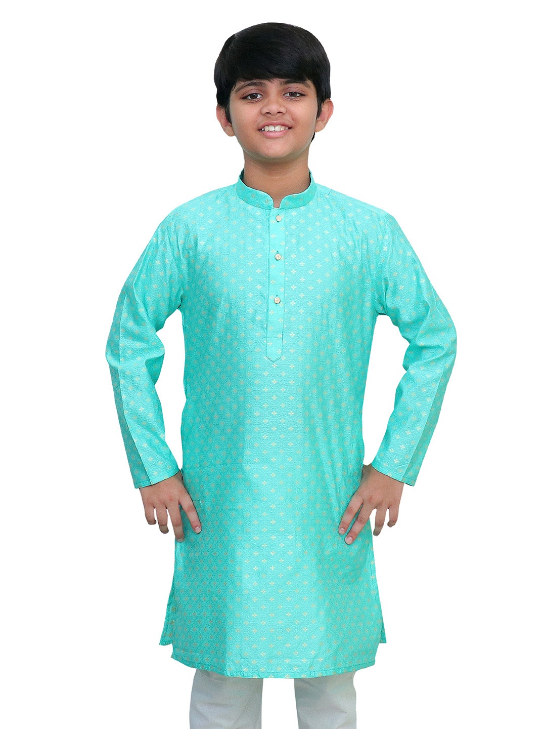 

BAESD Boys Thread Work Jacquard Kurta, Sea green