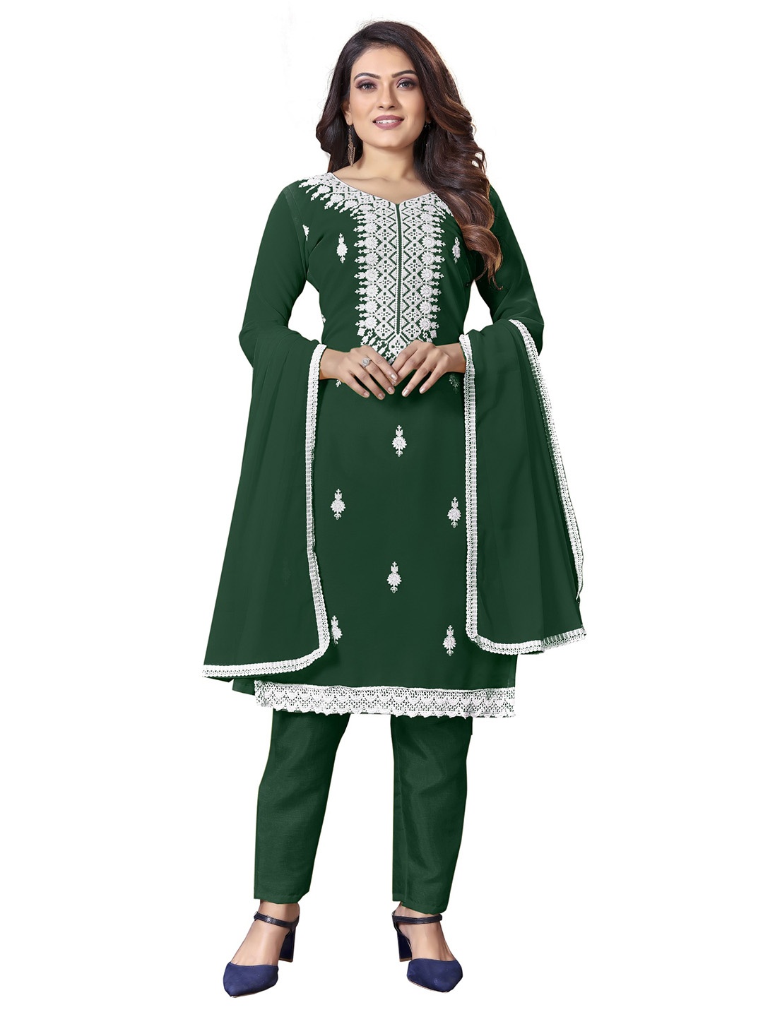 

LeeliPeeri Designer Embroidered Unstitched Dress Material, Green