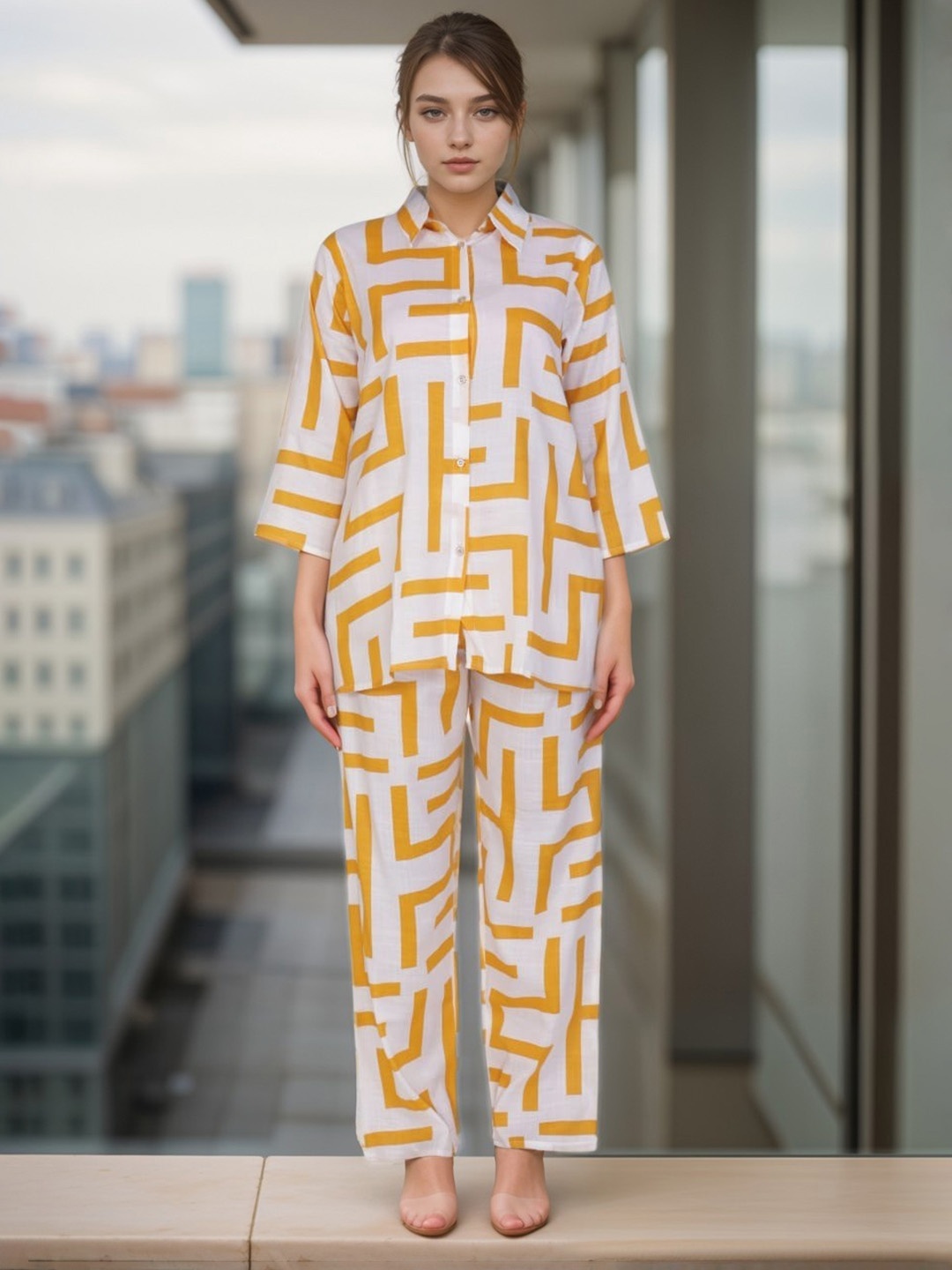 

BAESD Printed Shirt With Trouser Co -Ords, Yellow