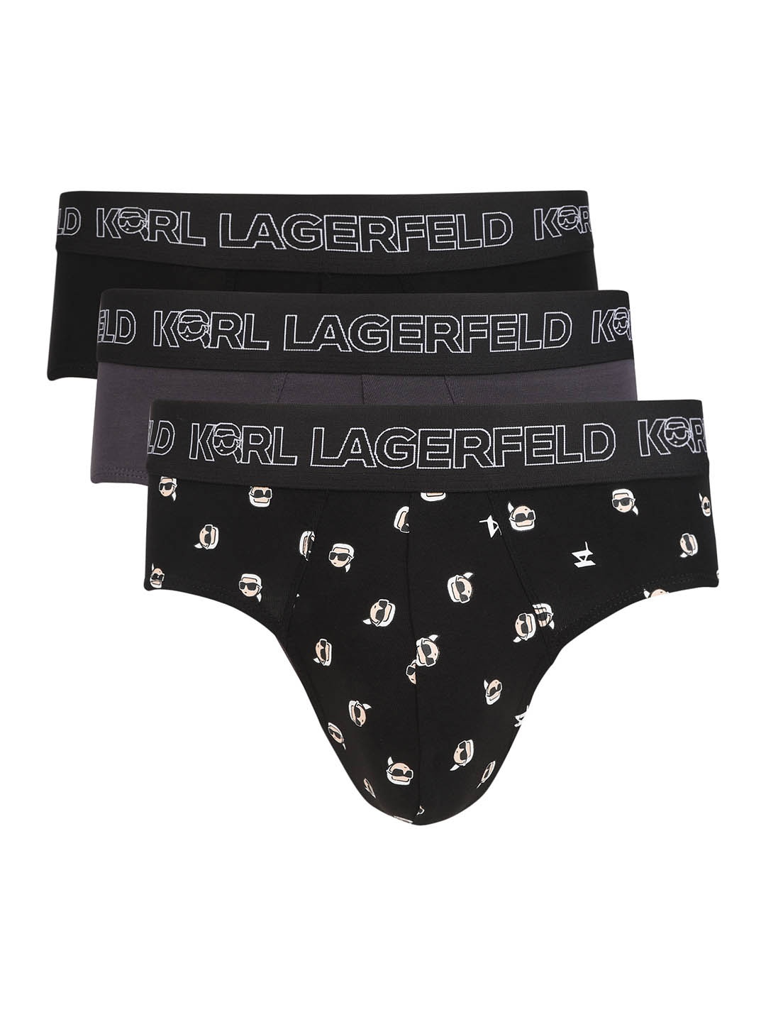 

Karl Lagerfeld Pack Of 3 Printed Mid-Rise Basic Briefs 0312095245A24009, Black