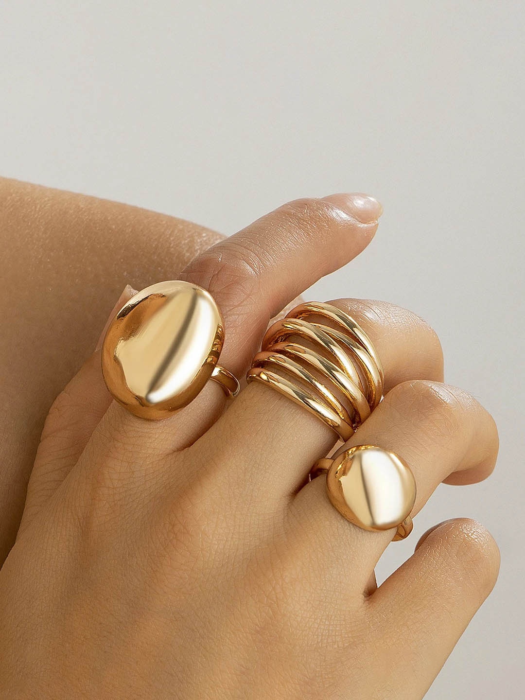 

Jewels Galaxy Set Of 3 Gold Plated Midi Adjustable Finger Rings