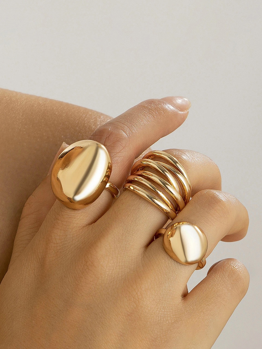 

Jewels Galaxy Set Of 3 Gold Plated Midi Adjustable Finger Rings