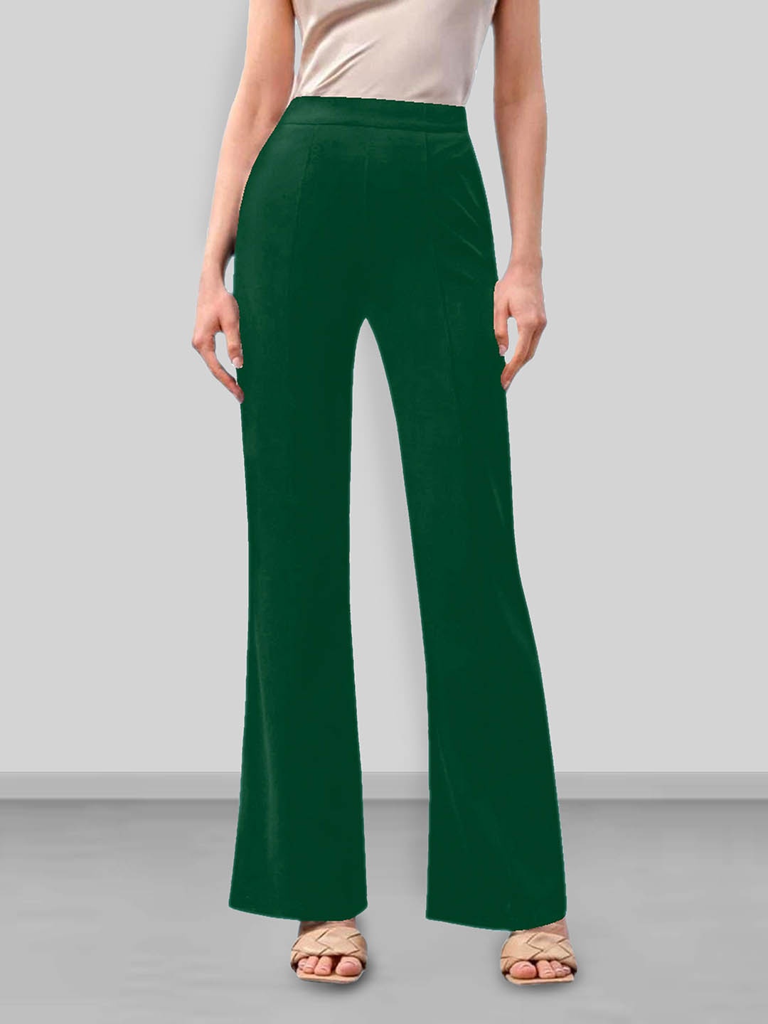 

Dream Beauty Fashion Women Flared High-Rise Pleated Trousers, Green