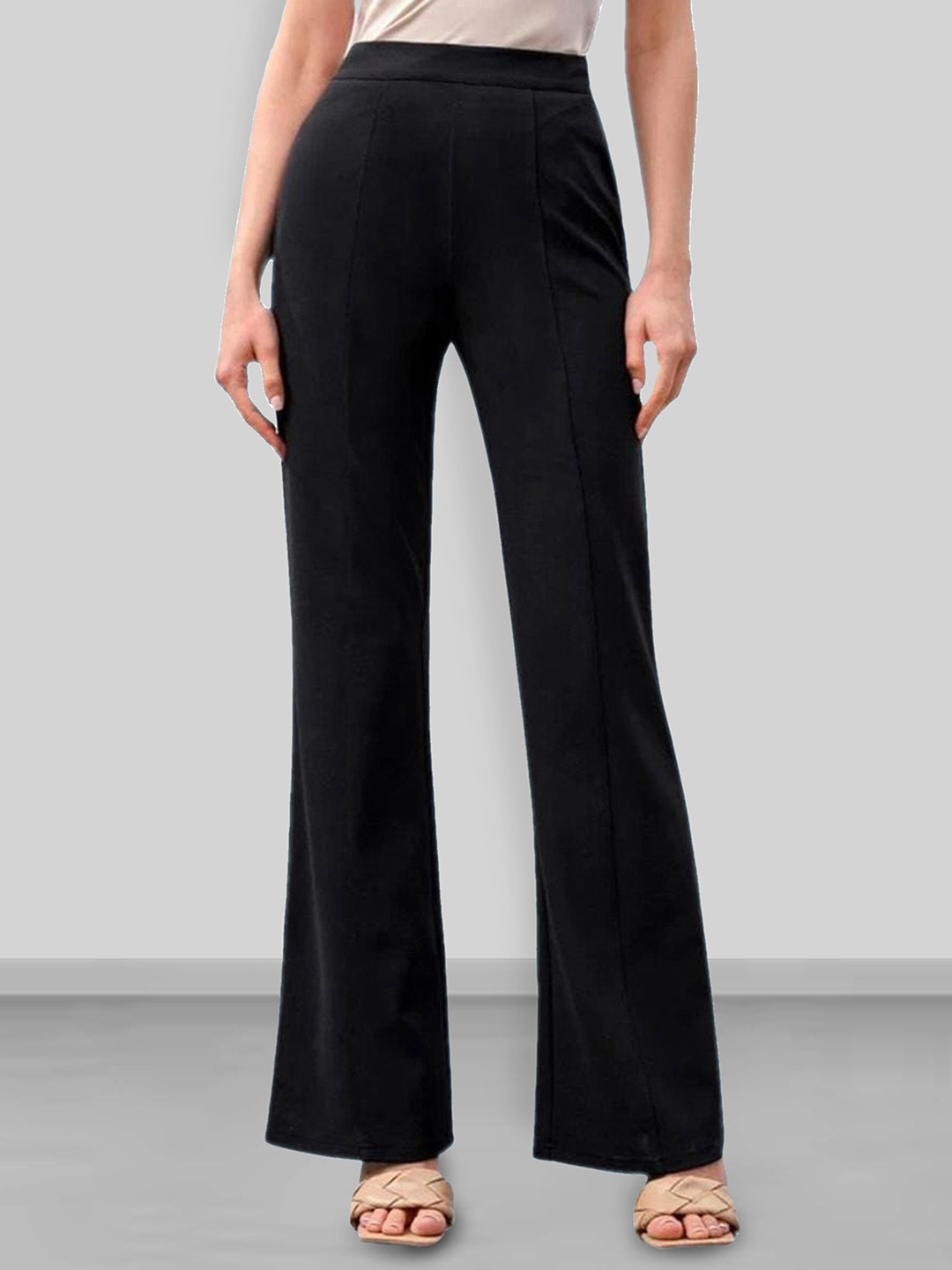 

Dream Beauty Fashion Women Flared High-Rise Pleated Trousers, Black