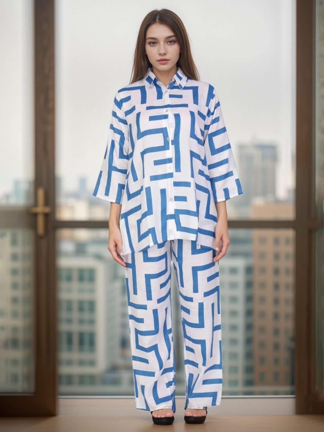 

BAESD Printed Shirt With Trouser Co -Ords, Blue