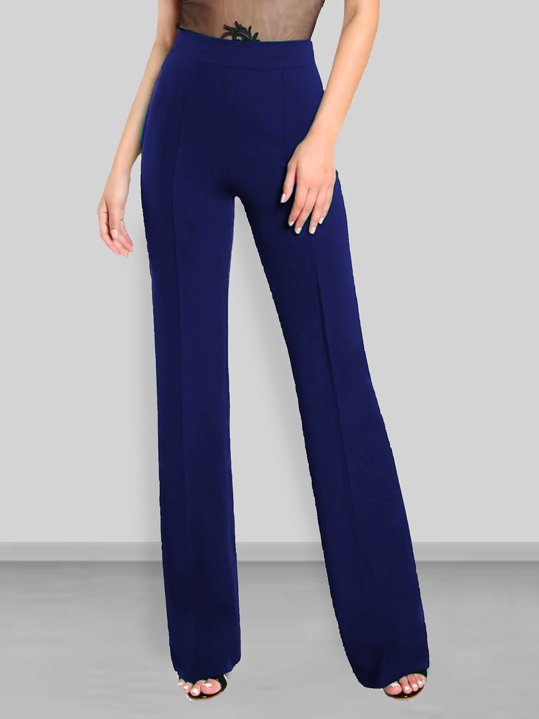 

Dream Beauty Fashion Women Flared Easy Wash Pleated Trousers, Navy blue