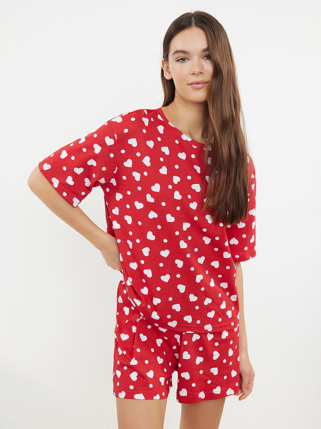 

Trendyol Women Printed Night suit, Red