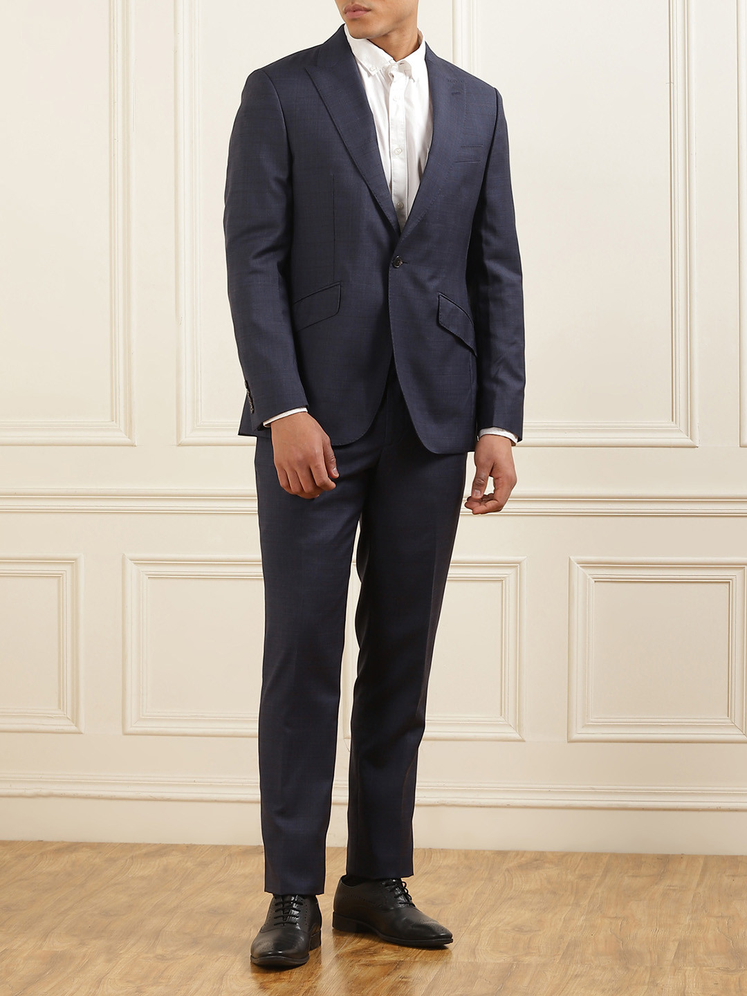 

HACKETT LONDON Men Checked Pure Wool Single-Breasted Two-Piece Formal Suit, Blue