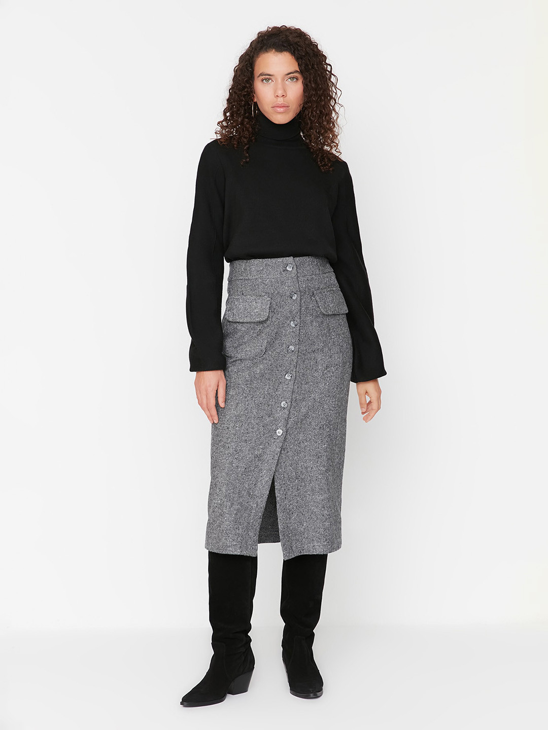 

Trendyol Self-Design Midi-Length Pencil Skirt, Grey