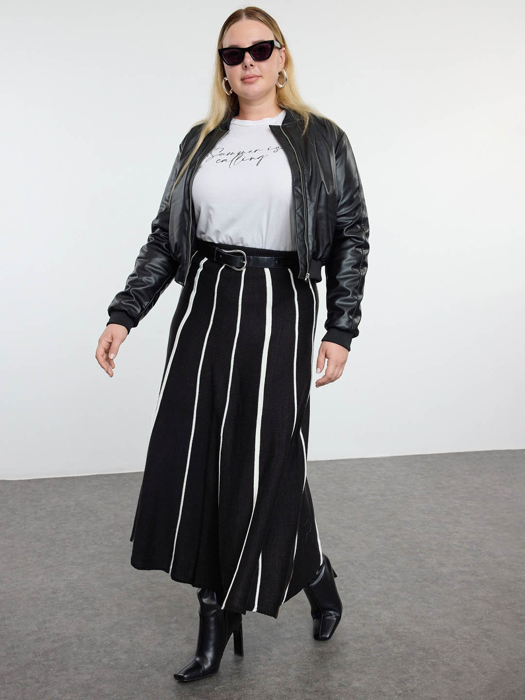 

Trendyol Striped A-line Maxi Skirt, Black