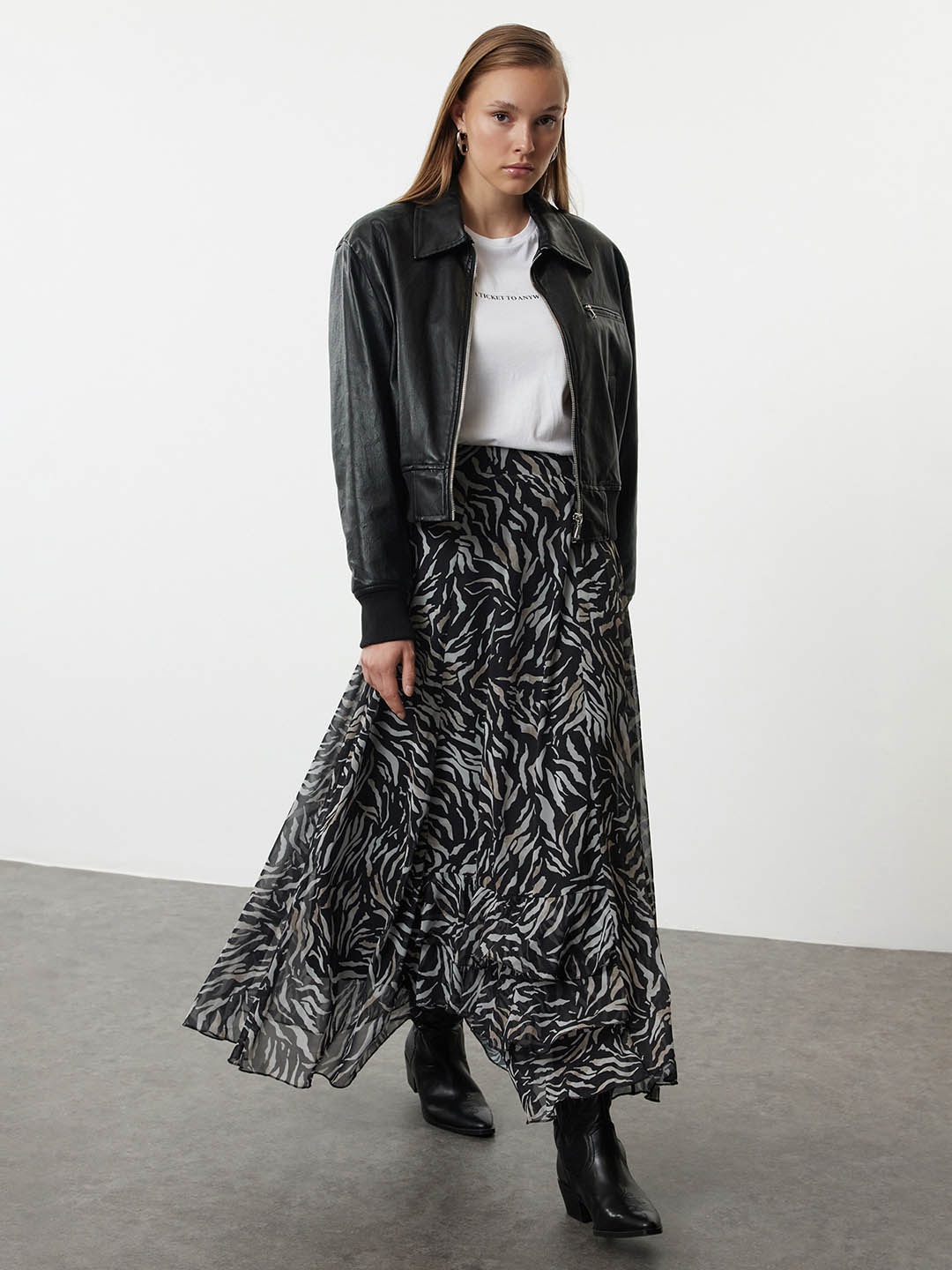 

Trendyol Printed A-line Maxi Skirt, Black