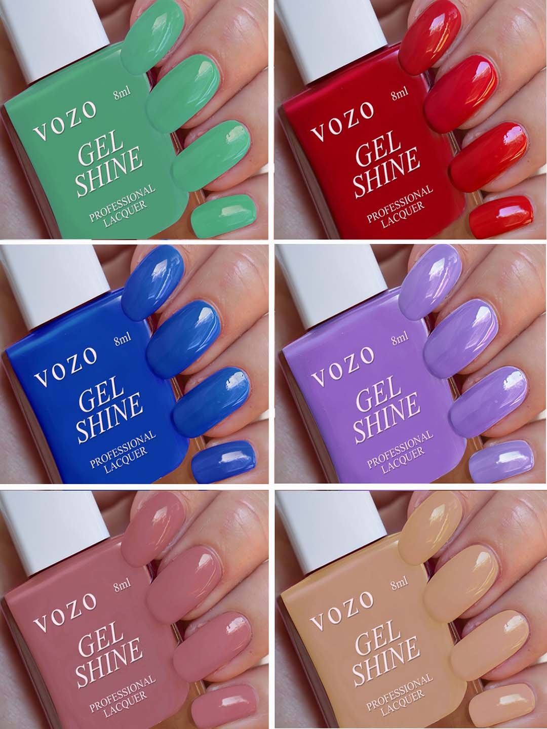 

VOZO Set Of 6 Gel Shine Professional Lacquer Nail Polish - 8ml Each- ST-04, Multi
