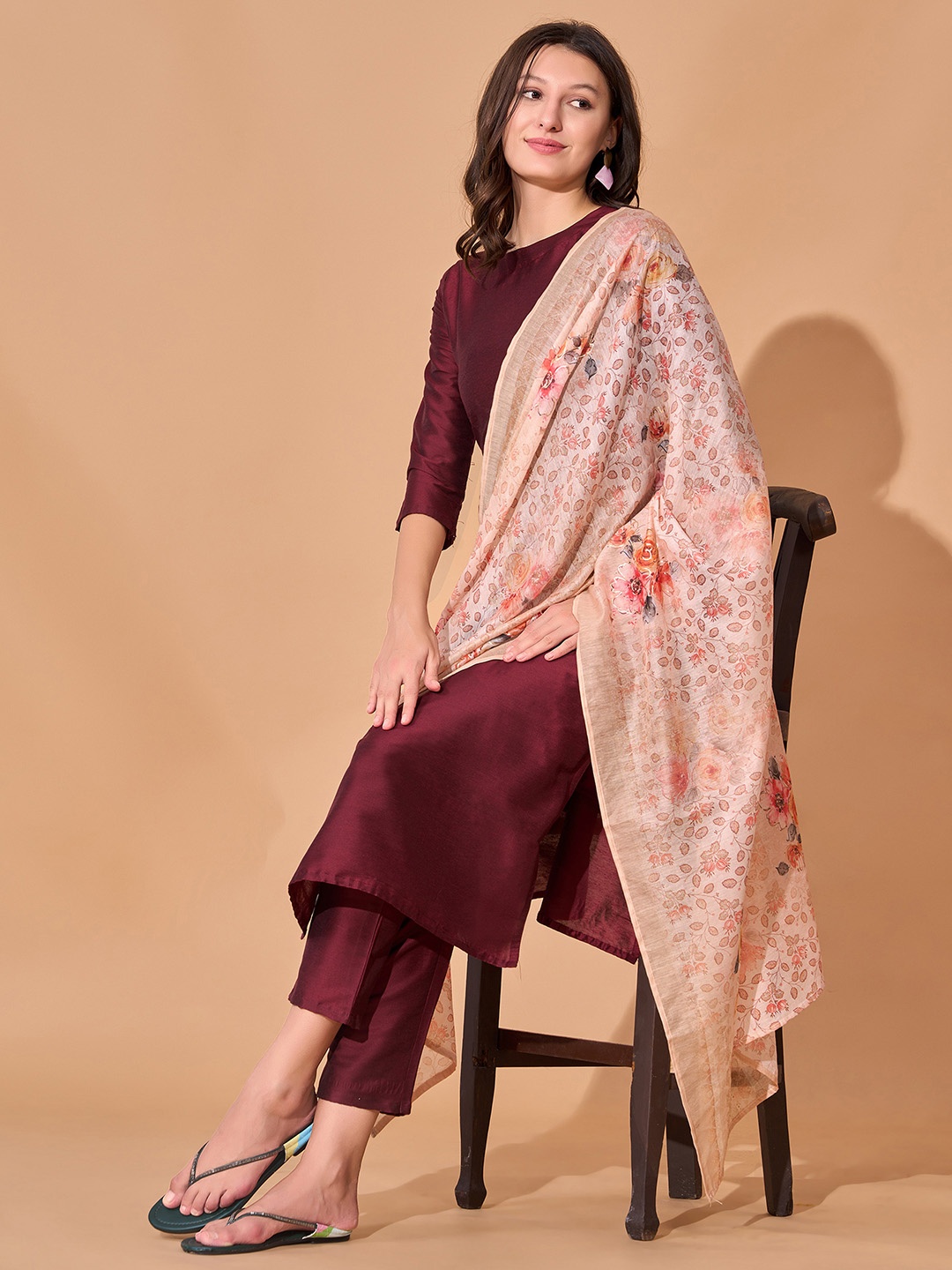 

KALINI Women Regular Mirror Work Kurta with Trousers & With Dupatta, Maroon