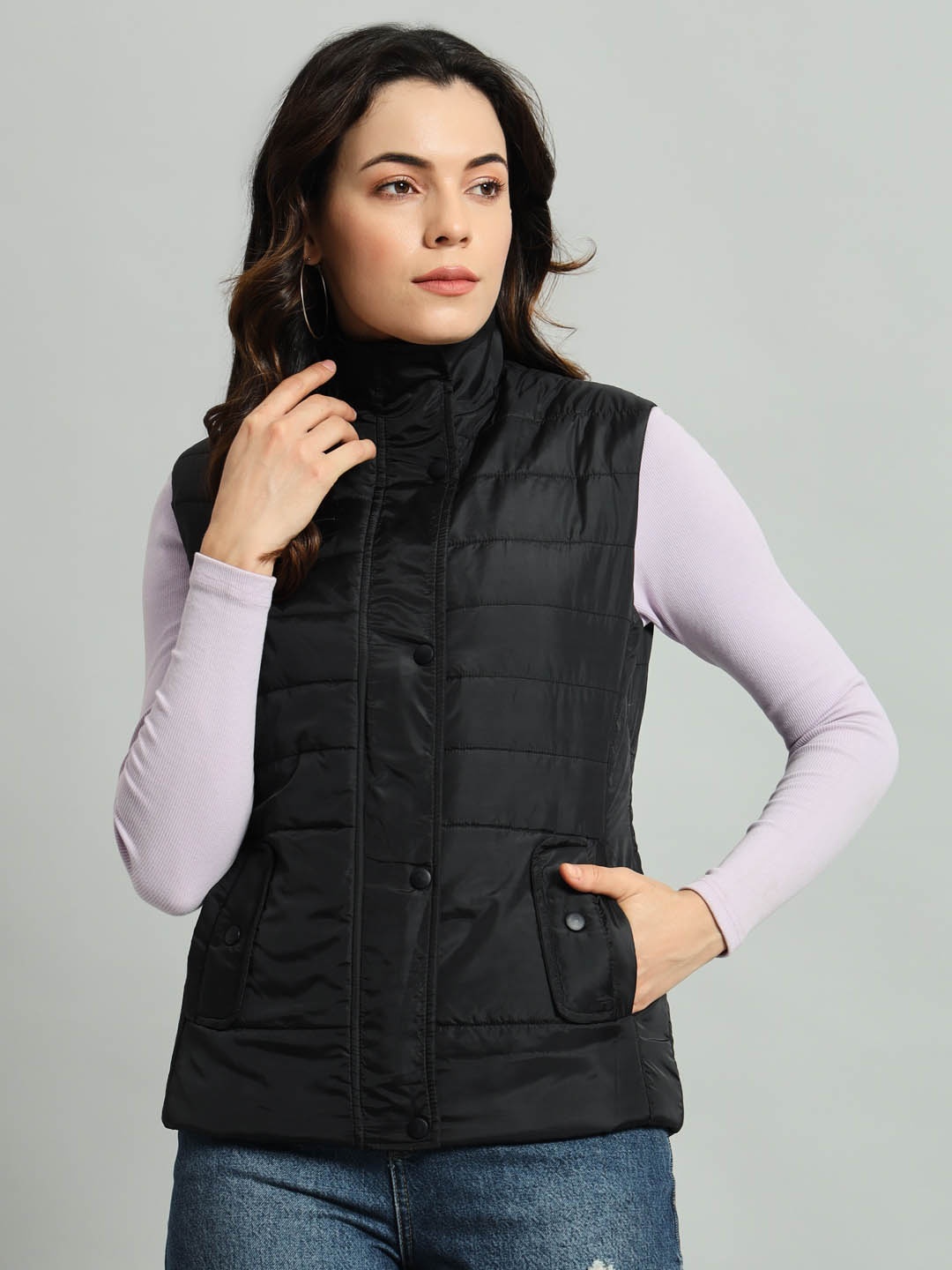 

AR-FIT Women Camouflage Polyester Water Resistant Crop Padded Jacket, Black