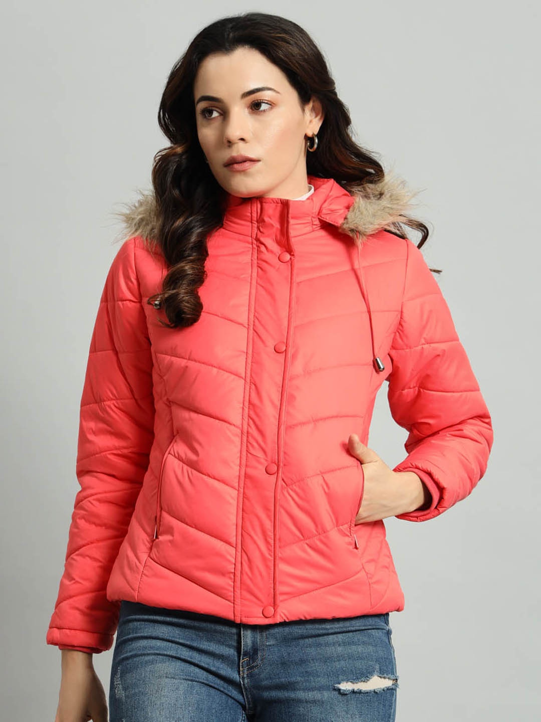 

AR-FIT Women Polyester Water Resistant Puffer Jacket, Orange