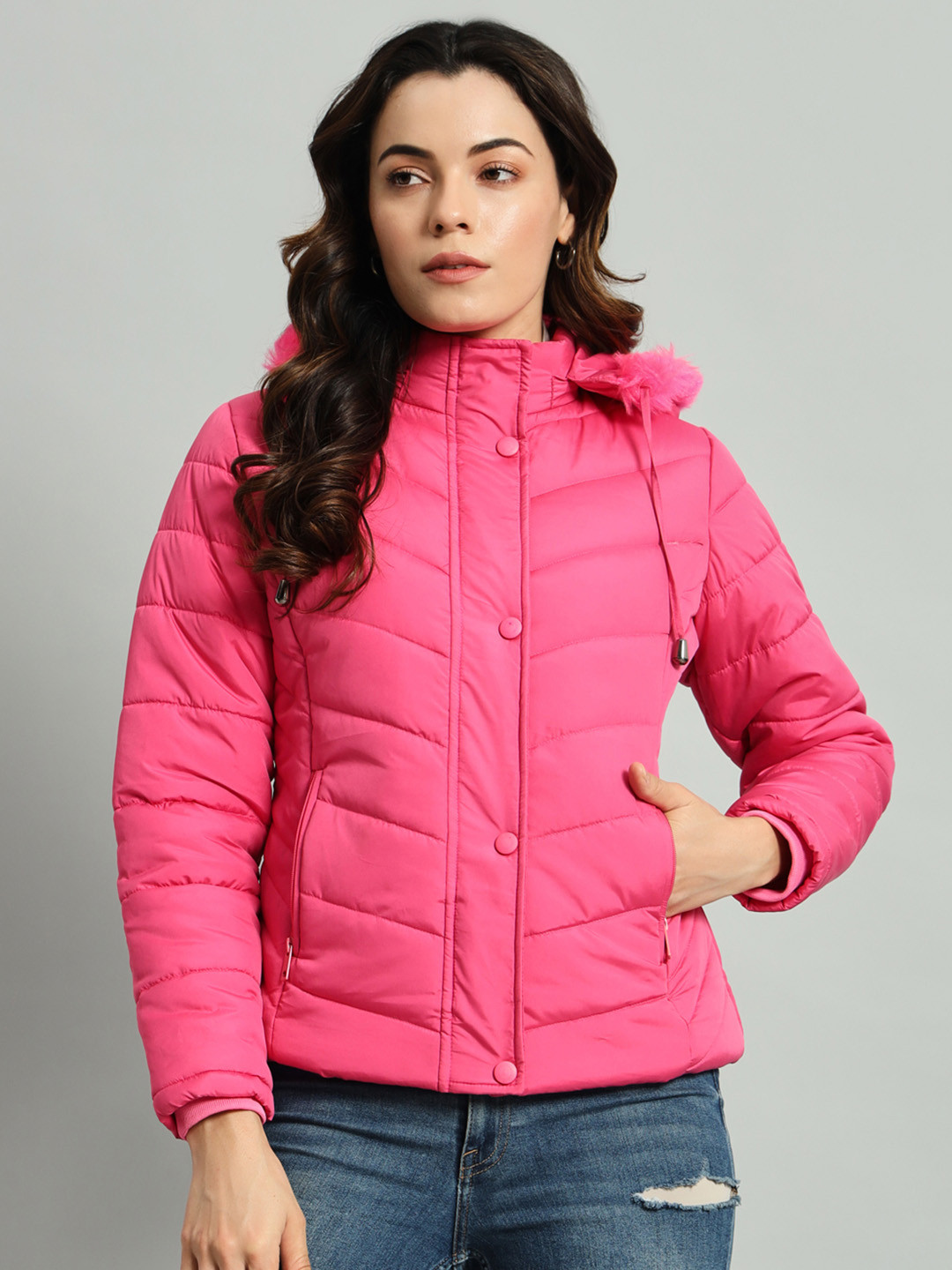 

AR-FIT Women Camouflage Polyester Water Resistant Crop Padded Jacket, Pink