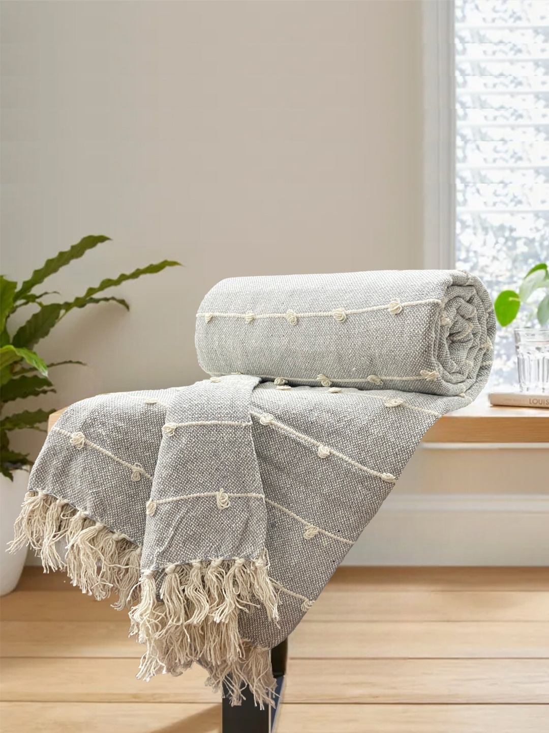 

SAJAVAT Grey Self-Design Pure Cotton Sofa Throw